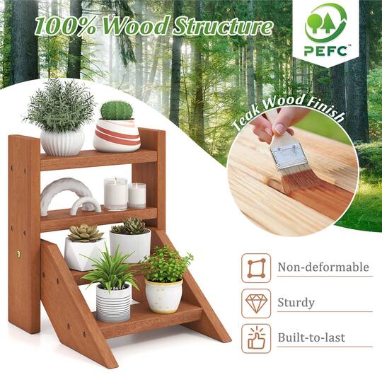 Costway 4-Tier Wooden Plant Stand for Multiple Succulents Patio